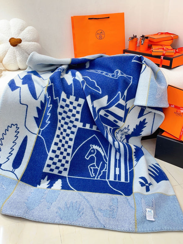 Baby Blankets 140 CM In Dark Blue Mix Light Blue Cashmere And Fine Wool 341415