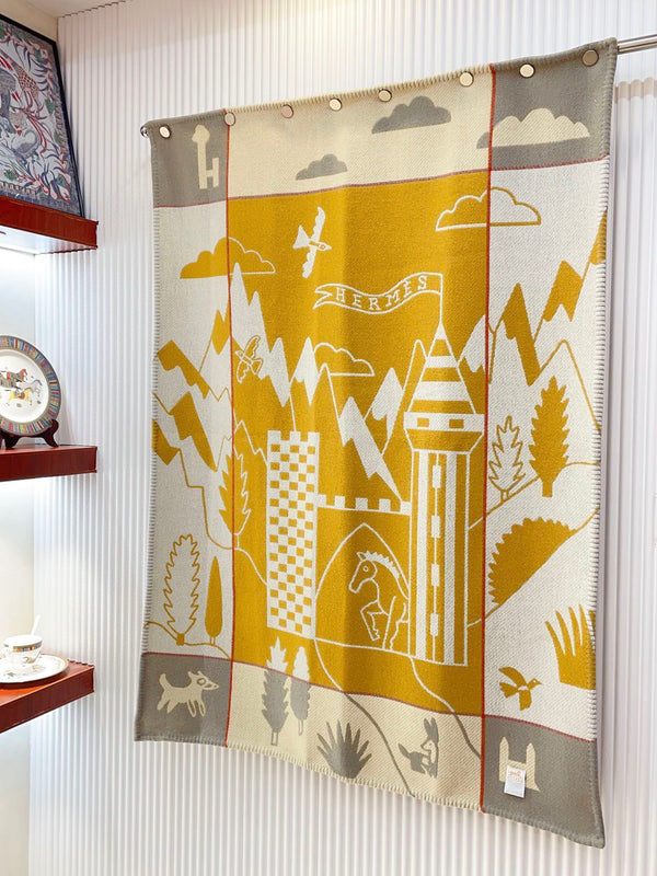 Baby Blankets 140 CM In Yellow Mix Grey Cashmere And Fine Wool 341417