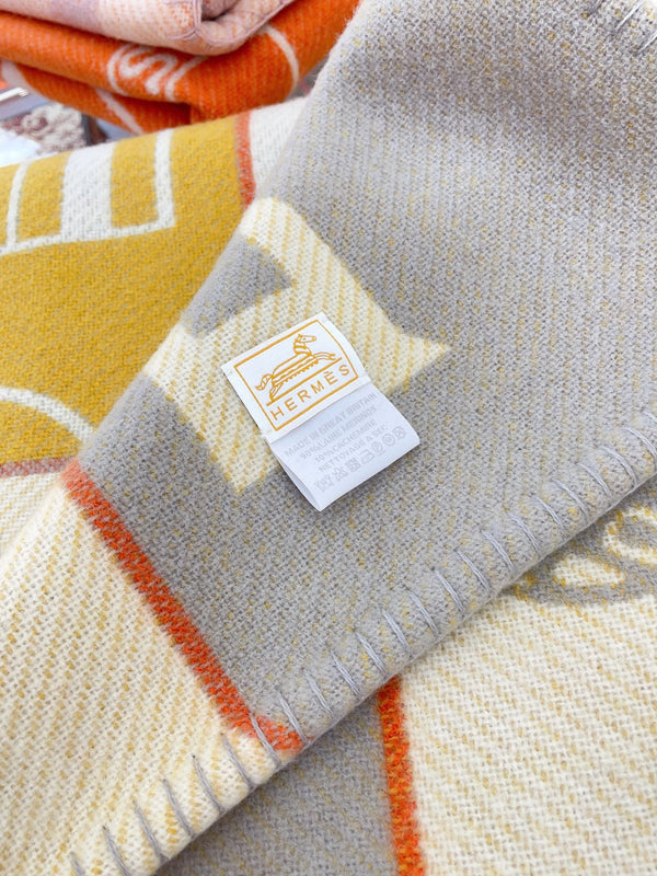 Baby Blankets 140 CM In Yellow Mix Grey Cashmere And Fine Wool 341417