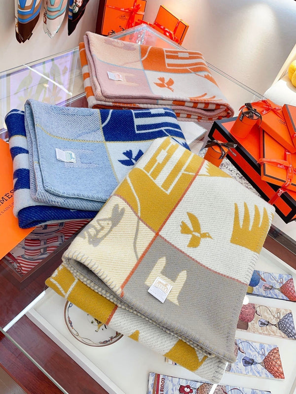 Baby Blankets 140 CM In Yellow Mix Grey Cashmere And Fine Wool 341417