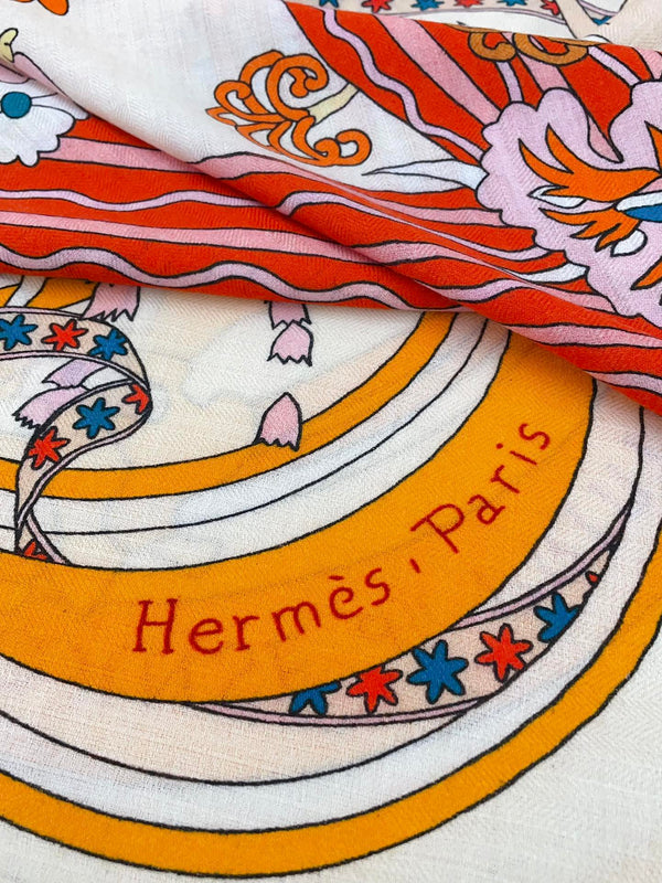 La Danse Du Printemps Scarf 140 In Yellow Colorful Cashmere And Silk 344366