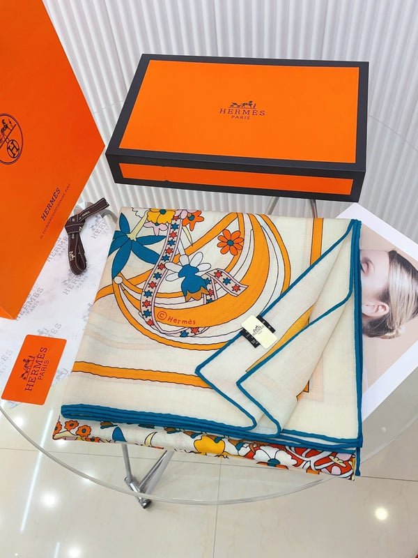 La Danse Du Printemps Scarf 140 In Yellow Colorful Cashmere And Silk 344366