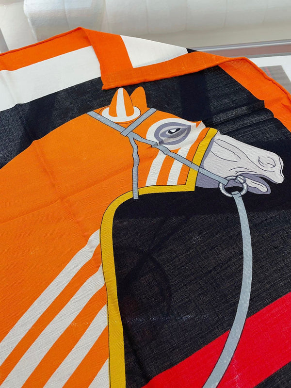 Cheval a la Couverture Scarf 140 CM In Black Colorful Cashmere And Silk 344367