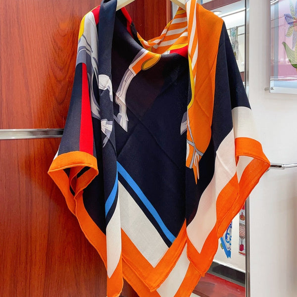 Cheval a la Couverture Scarf 140 CM In Black Colorful Cashmere And Silk 344367
