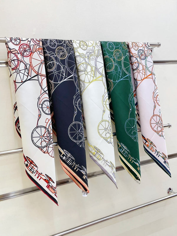 Complication Equestre Scarf 90 CM In Black Mix White Orange Silk Twill 345896