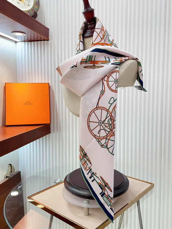 Complication Equestre Scarf 90 CM In White Red Coloful Silk Twill  345900