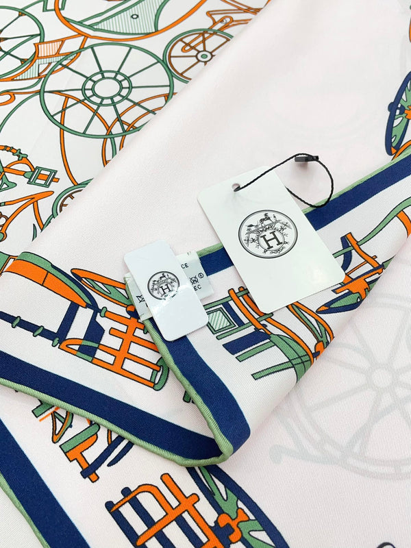 Complication Equestre Scarf 90 CM In White Red Coloful Silk Twill  345900