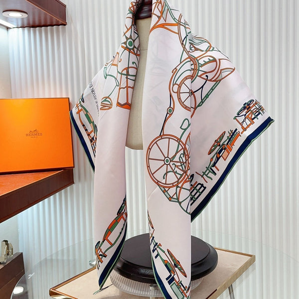 Complication Equestre Scarf 90 CM In White Red Coloful Silk Twill  345900