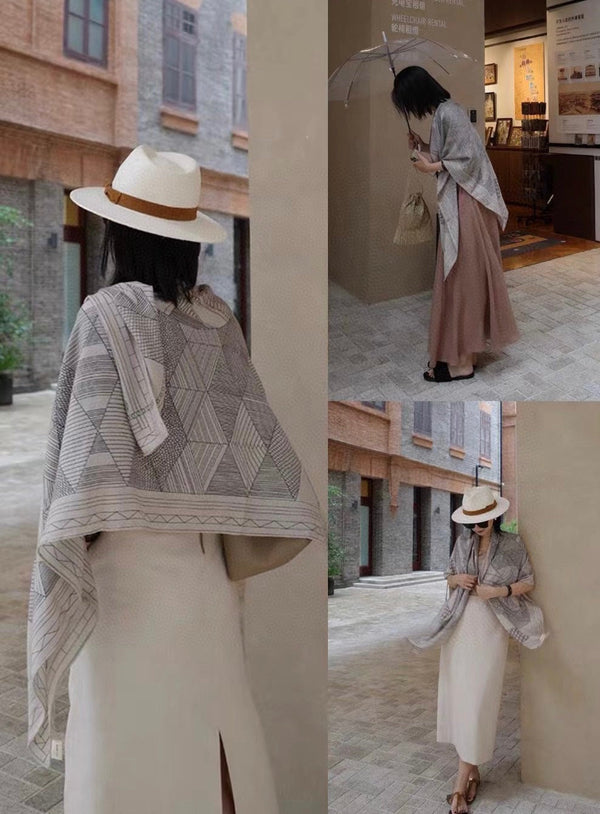 Patchwork Horse Shawl 140 CM In Grey Mix White Cashmere And Silk 350428