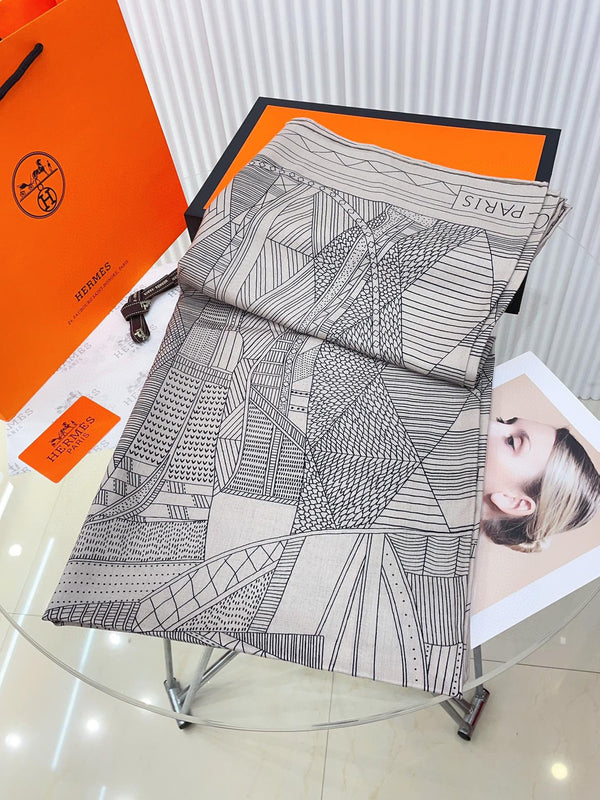 Patchwork Horse Shawl 140 CM In Grey Mix White Cashmere And Silk 350428