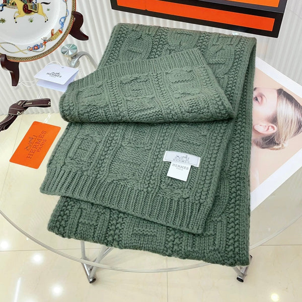 Sciarpa Faubourg Muffler 170 CM Cachi Verde Cashmere Tessuto a Mano 356203