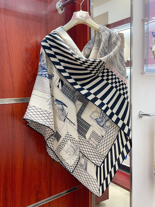 Grand Theatre Nouveau Scarf 135 CM In Black Colorful Cashmere And Silk 362249