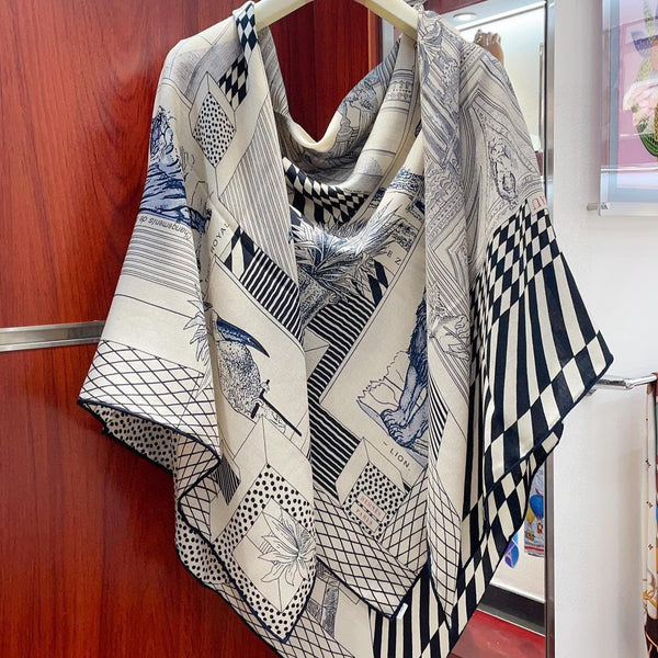 Grand Theatre Nouveau Scarf 135 CM In Black Colorful Cashmere And Silk 362249