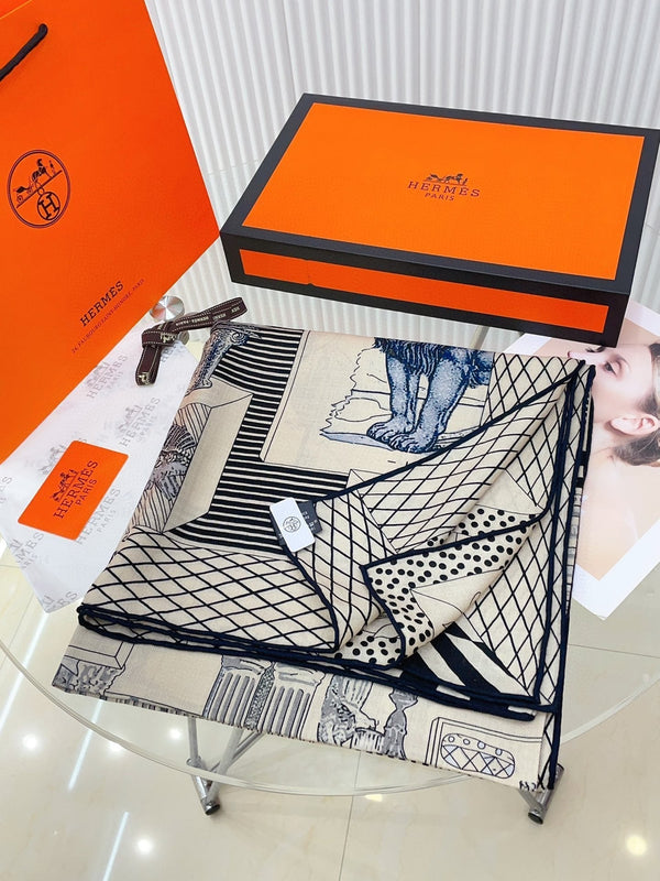 Grand Theatre Nouveau Scarf 135 CM In Black Colorful Cashmere And Silk 362249