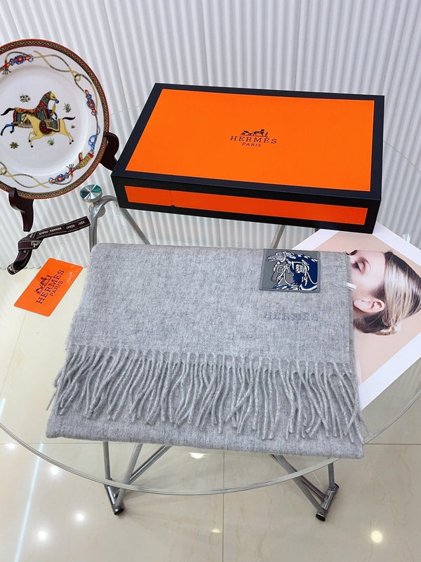 BADGES SOIE MUFFLER 180 CM SCRAF IN CLOUD GREY CASHMERE