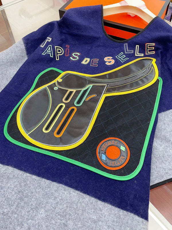 College Poncho 130 CM In Grey Blue Colorful Cashmere 371988