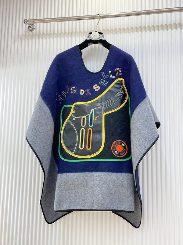 College Poncho 130 CM In Grey Blue Colorful Cashmere 371988