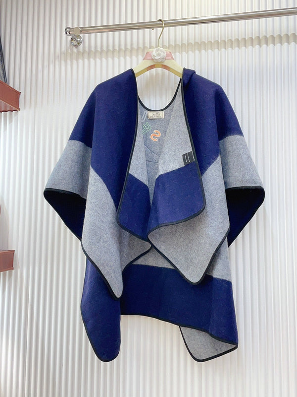 College Poncho 130 CM In Grey Blue Colorful Cashmere 371988
