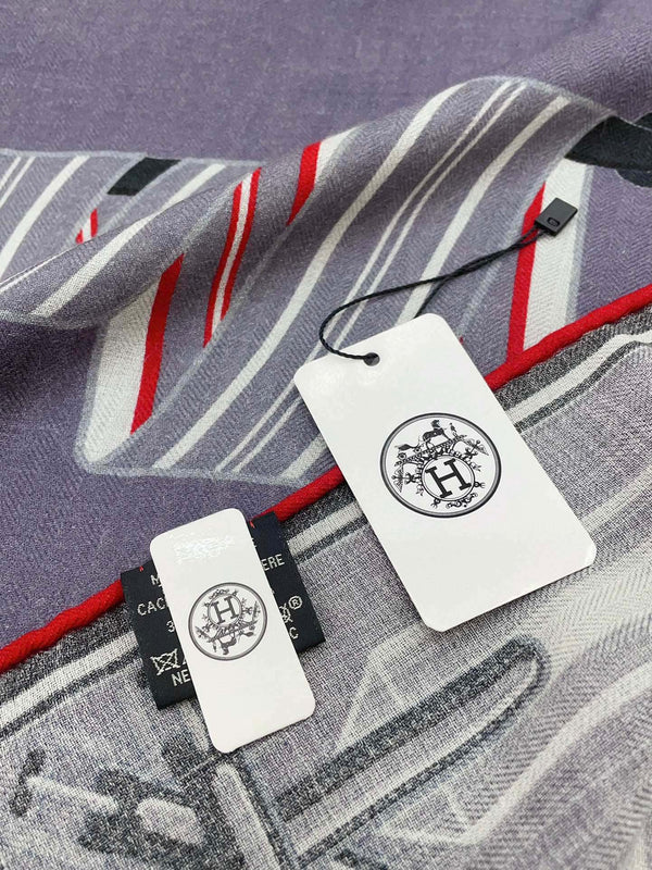 Les Sangles En Finesse Rectangle Scarf 180 CM In Grey Purple Coloful Cashmere And Silk 373655