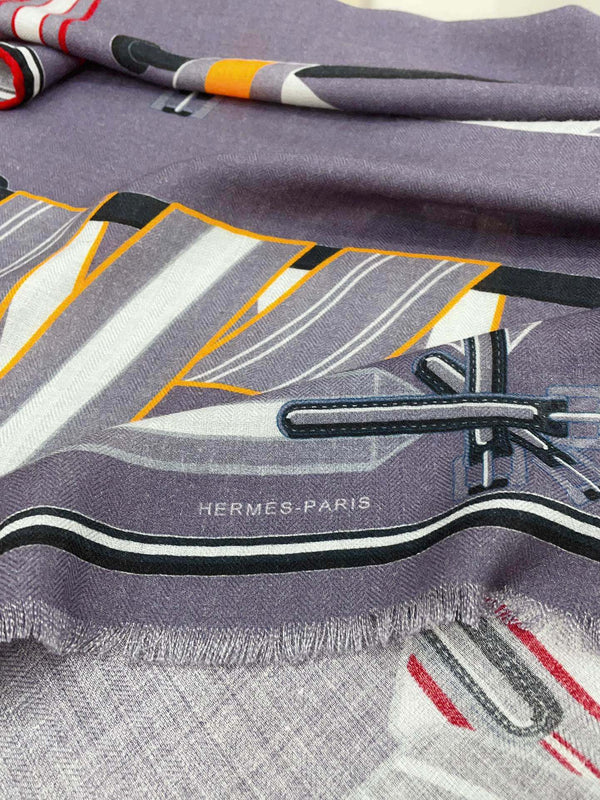 Les Sangles En Finesse Rectangle Scarf 180 CM In Grey Purple Coloful Cashmere And Silk 373655