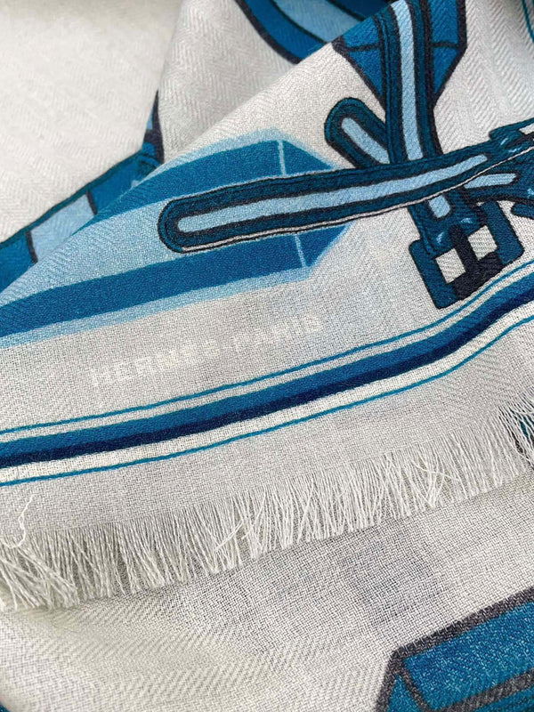 Les Sangles En Finesse Rectangle Scarf 180 CM In Light Blue Coloful Cashmere And Silk 373656