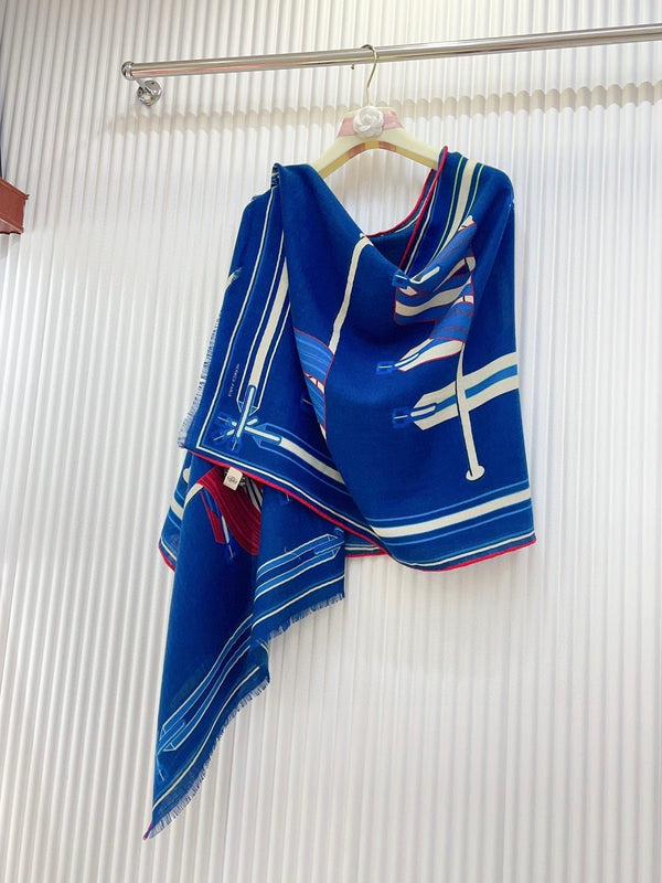 Les Sangles En Finesse Rectangle Scarf 180 CM In Dark Blue Colorful Cashmere And Silk  373657