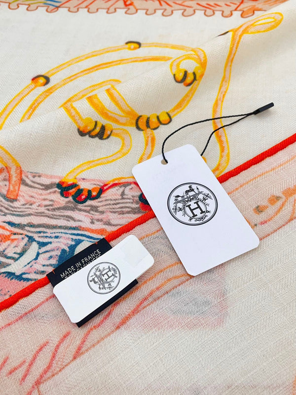 Sciarpa Chevaloscope 140 CM In Cashmere e Seta Colorati Giallo Arancione 373659