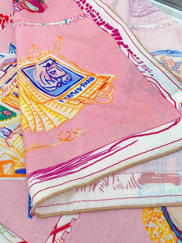 Chevaloscope Scarf 140 CM In Pink Colorful Cashmere And Silk 373660