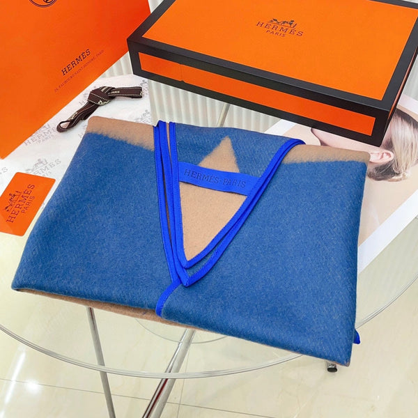 Diamond Shaped Scarf 186 CM In Blue Mix Dark Beige Cashmere 373673