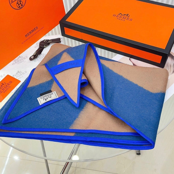 Diamond Shaped Scarf 186 CM In Blue Mix Dark Beige Cashmere 373673