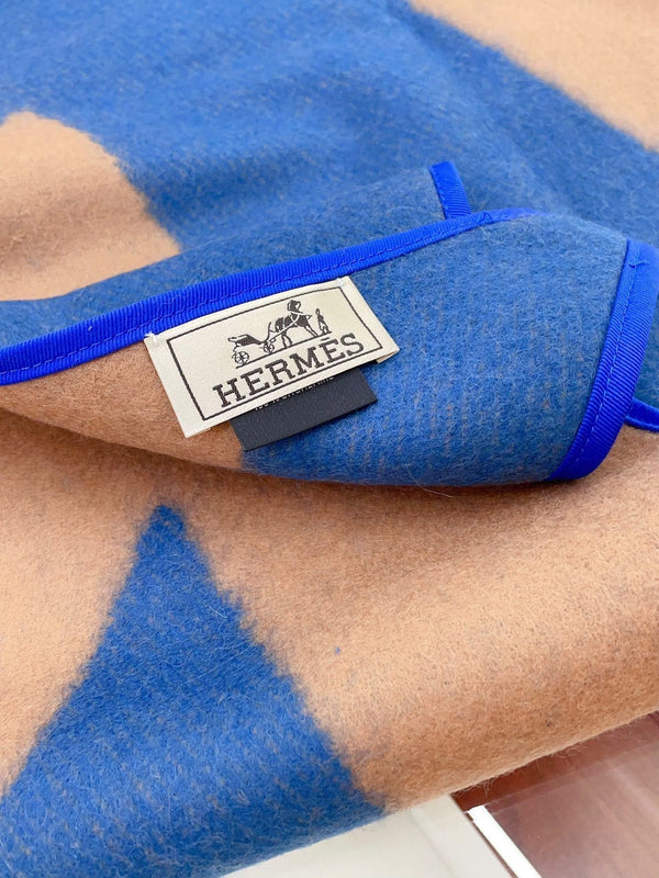 Diamond Shaped Scarf 186 CM In Blue Mix Dark Beige Cashmere 373673