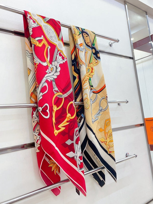 Brides Et Destin Scarf 140 CM In Red Colorful Cashmere Silk 375372