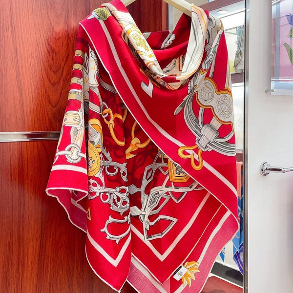 Brides Et Destin Scarf 140 CM In Red Colorful Cashmere Silk 375372