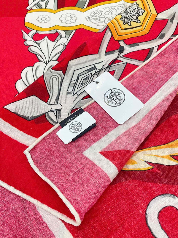 Brides Et Destin Scarf 140 CM In Red Colorful Cashmere Silk 375372