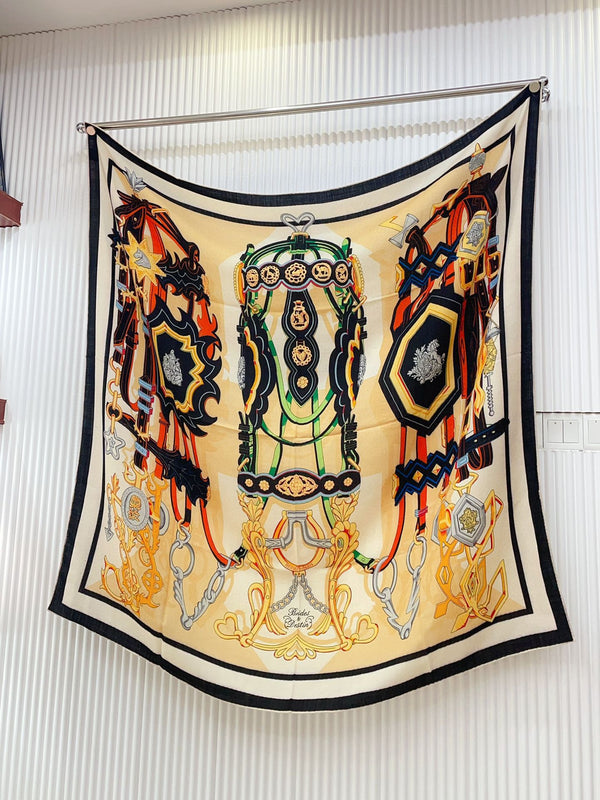 Brides Et Destin Scarf 140 CM In Light Yellow Colorful Cashmere Silk 375373