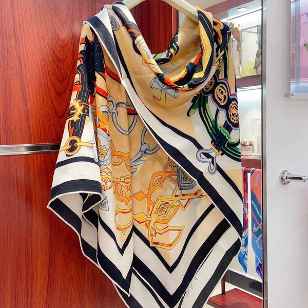 Brides Et Destin Scarf 140 CM In Light Yellow Colorful Cashmere Silk 375373