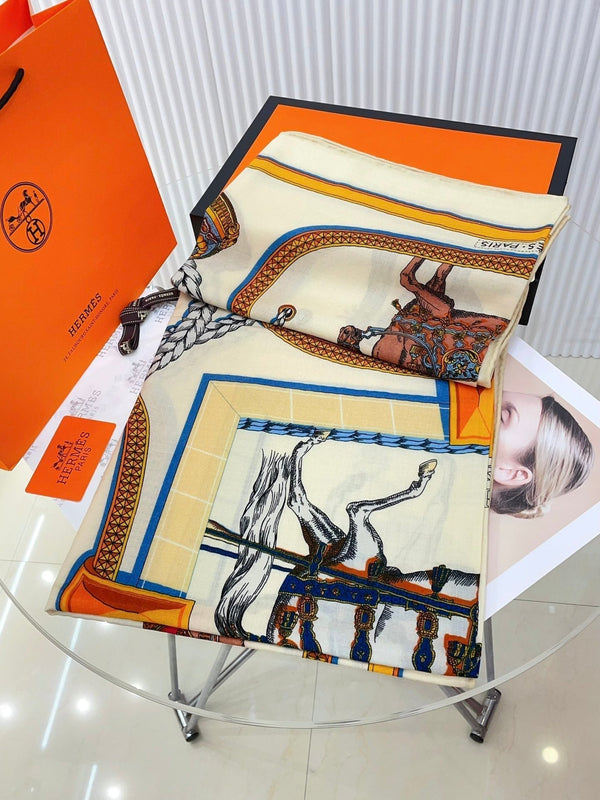 Grand Apparat Forever Scarf 140 CM In White Colorful Cashmere And Silk 378466