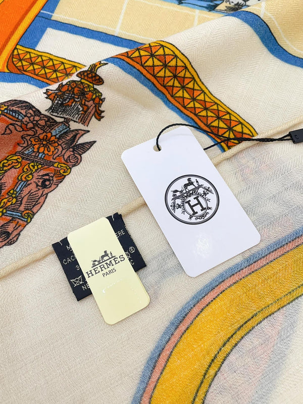 Grand Apparat Forever Scarf 140 CM In White Colorful Cashmere And Silk 378466