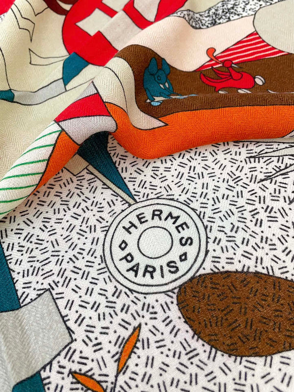 Ca Decoiffe ! Scarf 140 CM In White Colorful Cashmere And Silk 378470