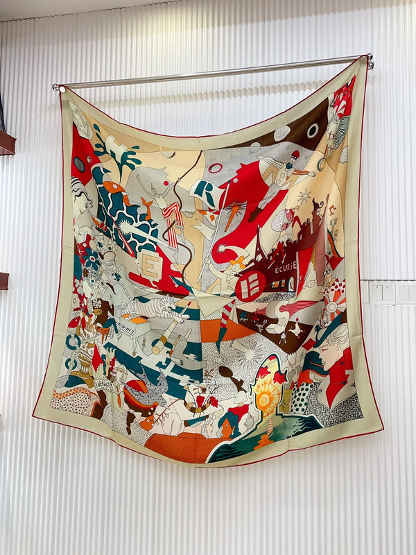 Ca Decoiffe ! Scarf 140 CM In White Colorful Cashmere And Silk 378470