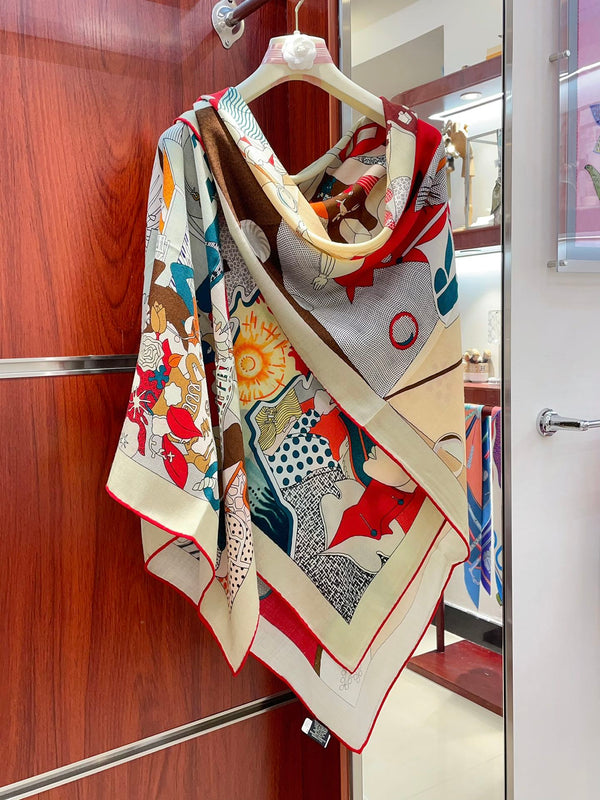 Ca Decoiffe ! Scarf 140 CM In White Colorful Cashmere And Silk 378470