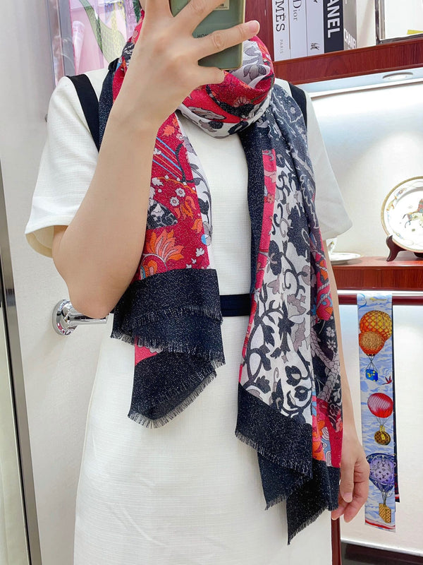 Scarf 200 CM In Black Colorful Cashmere 381147
