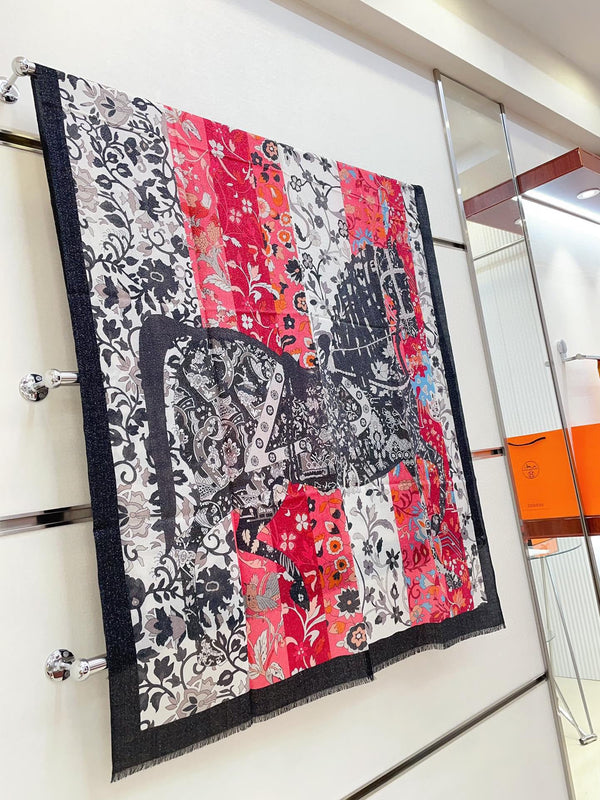 Scarf 200 CM In Black Colorful Cashmere 381147