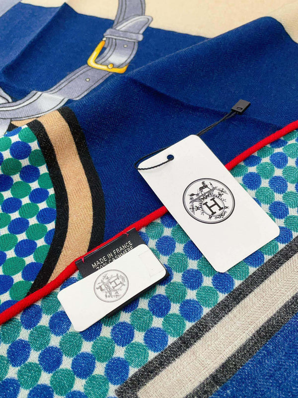 Silk Carrick a Pompe Scarf 140 CM In Dark Blue Colorful Cashmere And Silk 381156