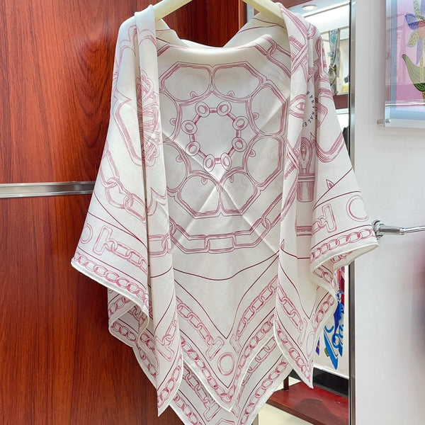 Effet Kaleidoscope Shawl 135 CM In White Mix Red Cashmere And Silk 382606