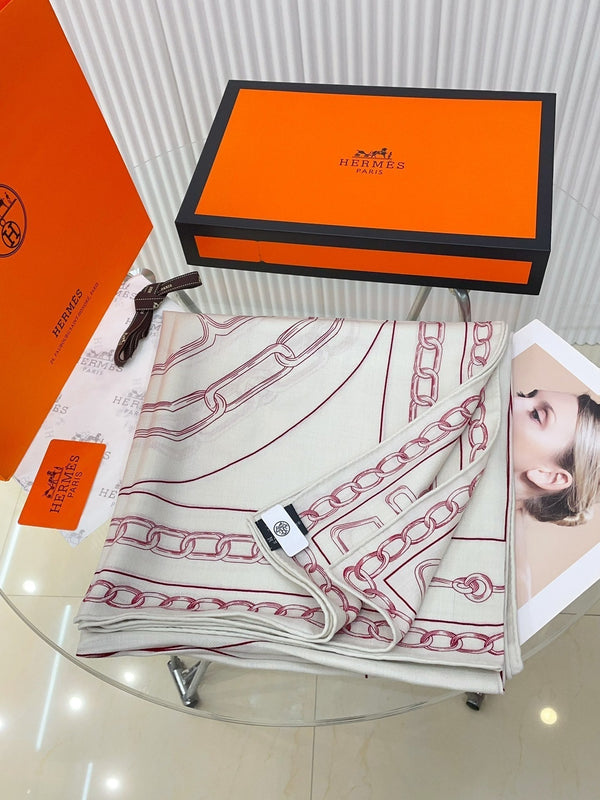 Effet Kaleidoscope Shawl 135 CM In White Mix Red Cashmere And Silk 382606