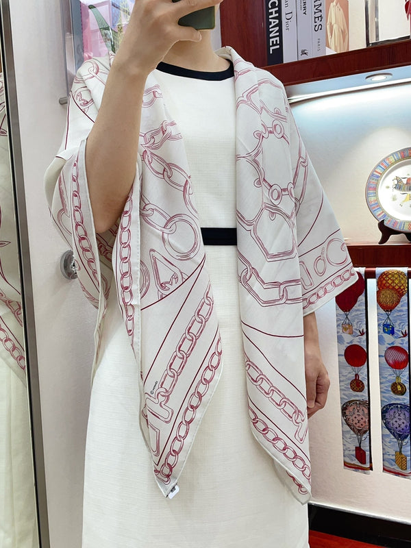 Effet Kaleidoscope Shawl 135 CM In White Mix Red Cashmere And Silk 382606