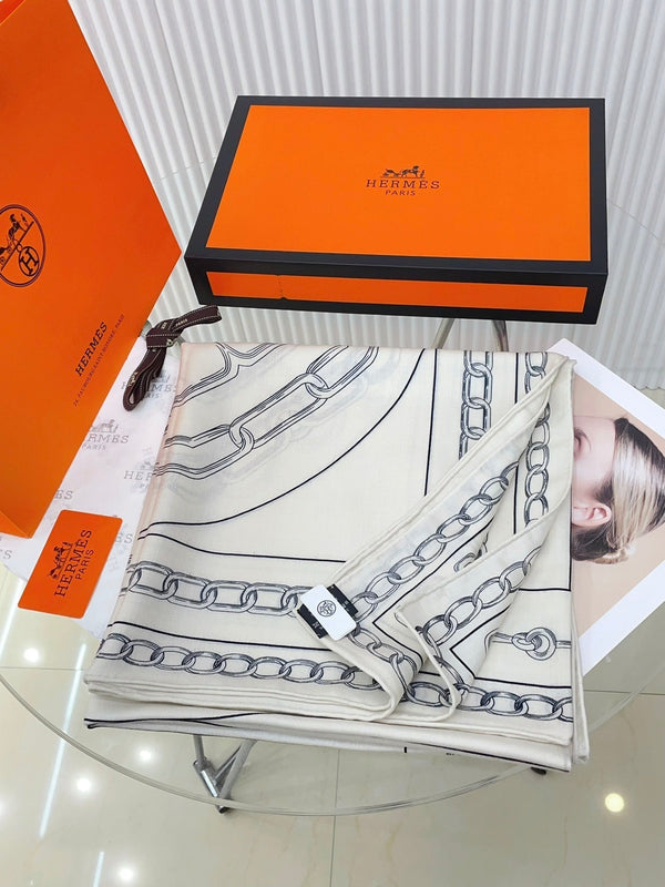 Effet Kaleidoscope Shawl 135 CM In Grey Mix White Cashmere And Silk 382609