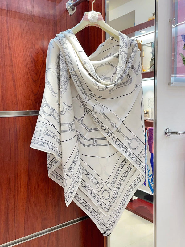 Effet Kaleidoscope Shawl 135 CM In Grey Mix White Cashmere And Silk 382609