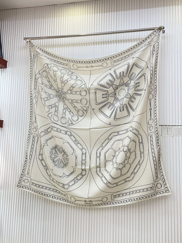 Effet Kaleidoscope Shawl 135 CM In Grey Mix White Cashmere And Silk 382609